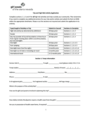 Girl Scouts High Risk Activity Trip Application