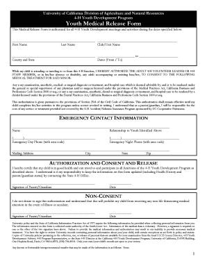 California 4-H Youth Medical Release Form