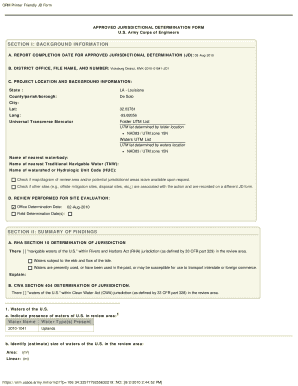 US Army Corps of Engineers Jurisdictional Determination Form