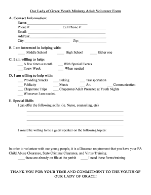 Sample affidavit of common law marriage philippines - Our Lady of Grace Youth Ministry Adult Volunteer Form A - ourladyofgracechurch