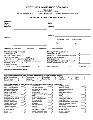 Artisan Contractors Insurance Application