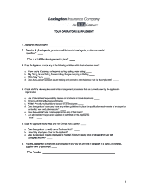 Tour Operators Supplement Form