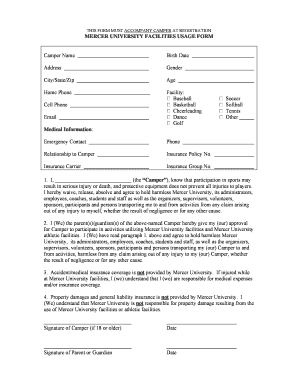 Mercer University Facilities Usage Form