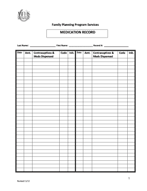 Family Planning Medication Record Form