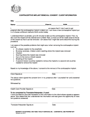 Contraceptive Implant Removal Consent Form
