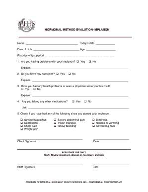Implanon Evaluation Form