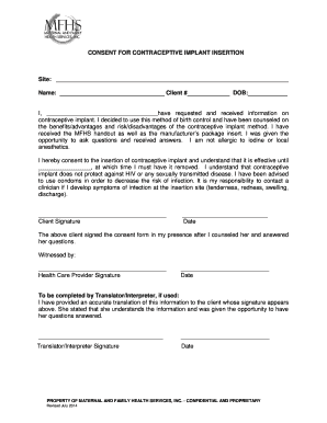 Consent for Contraceptive Implant Insertion