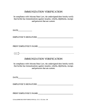 Arizona Immunization Verification Form