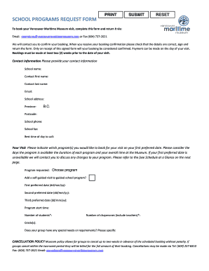 Vancouver Maritime Museum School Program Request Form