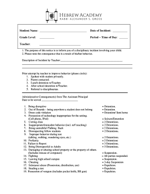 School Disciplinary Incident Notice