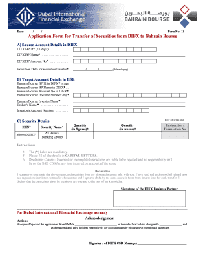 Application Form for Transfer of Securities