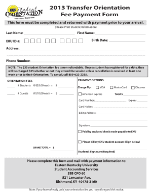 Transfer Orientation Fee Payment Form