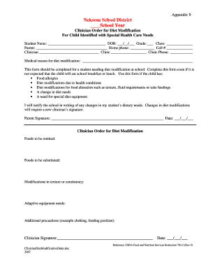 Clinician Order for Diet Modification