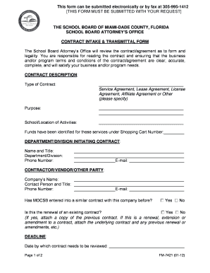 Miami-Dade County Contract Intake Form