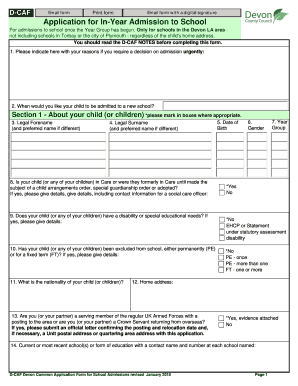 Devon Common Application Form for School Admissions
