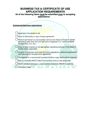 Florida Commercial Business Tax and Certificate of Use Application