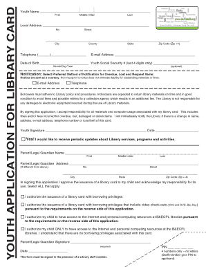 Youth Application for Library Card