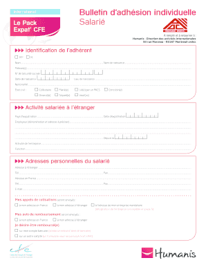 Bulletin d’adhésion individuelle Le Pack Salarié Expat’ CFE