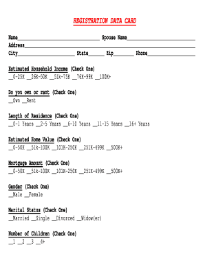 Registration Data Card