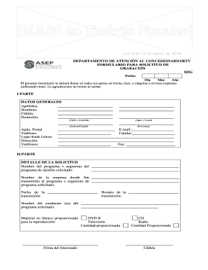 Formulario para Solicitud de Grabación