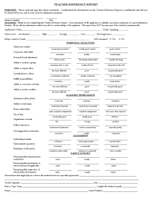 Teacher Reference Report