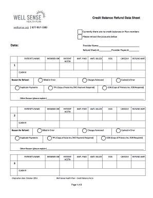 Well Sense Health Plan Credit Balance Refund Form