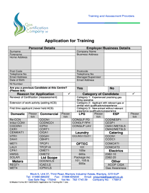 UK Gas Certification Training Application
