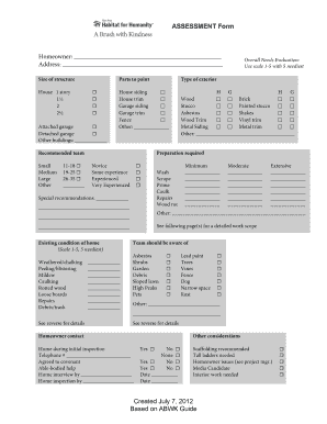 Home Exterior Assessment Form