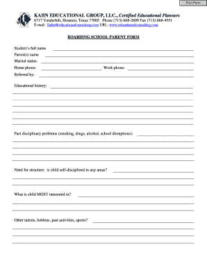Boarding School Parent Form