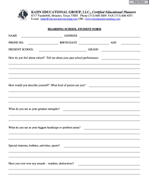 Boarding School Student Form