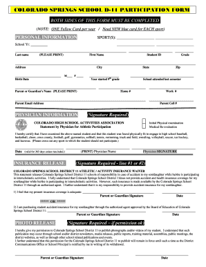 Colorado Springs School D-11 Participation Form