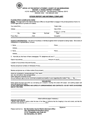 California Citizen Report and Informal Complaint