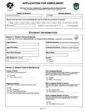 Australian School Enrolment Application Form