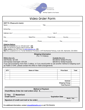 Video Order Form