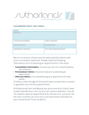 Hair Colour Consultation Form