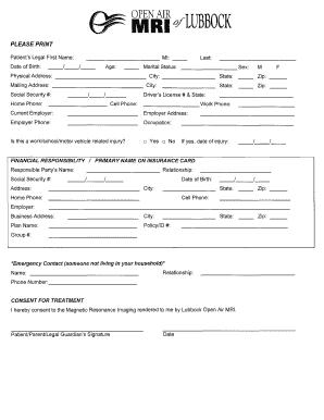 Lubbock Open Air MRI Patient Consent Form