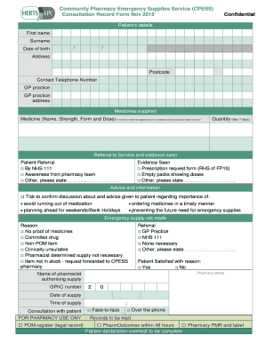 Community Pharmacy Emergency Supplies Service Consultation Record Form