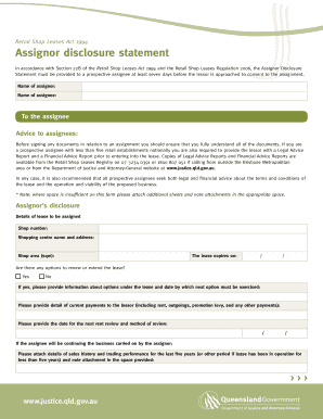 Assignor Disclosure Statement