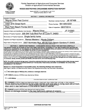 Florida Wood-Destroying Organisms Inspection Report