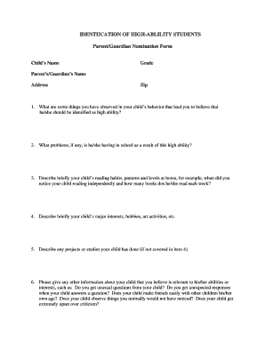 Parent Nomination Form for High-Ability Students
