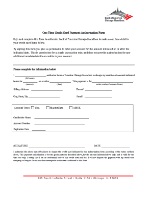 One Time Credit Card Payment Authorization Form