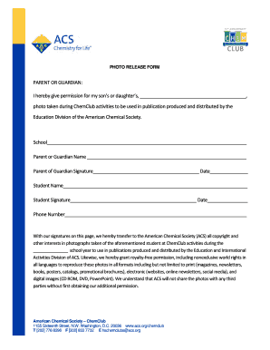 Photo Release Form for ChemClub Activities