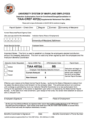 University System of Maryland 457(b) Deduction Authorization Form