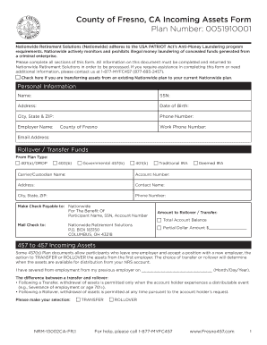 County of Fresno 457 Incoming Assets Form
