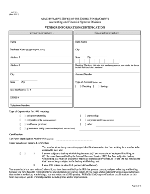 Vendor Information Certification Form
