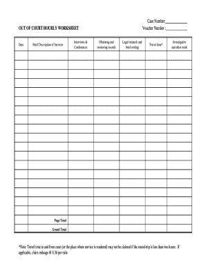 Out of Court Hourly Worksheet