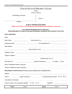 US Federal Surety Information Sheet