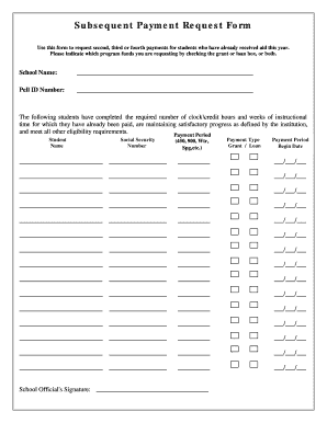 Subsequent Payment Request Form