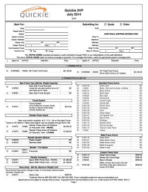 Quickie 2HP Wheelchair Configuration Form