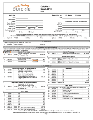 Quickie 2 Wheelchair Configuration Form